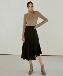 Layer Shirring Flare Skirt  Black