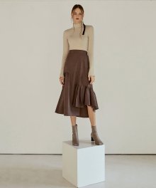 Layer Shirring Flare Skirt  Brown