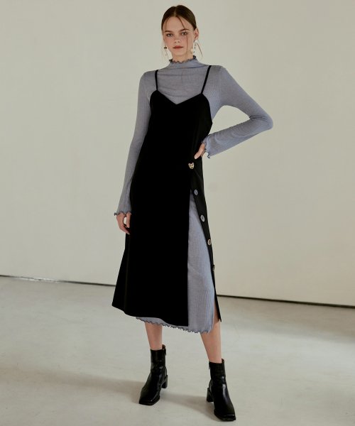 에트몽 Slip Button Point Dress Black