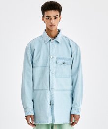 서브트렉트 컬러 워싱 오버핏 데님 셔츠 자켓 (라이트블루)