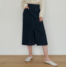 wool slit pocket skirt (navy)