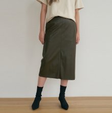 stitch leather skirt (khaki)