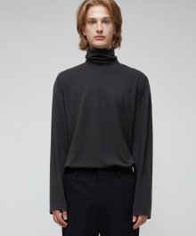 Knit Turtle neck Sleeve Tee - Charcoal