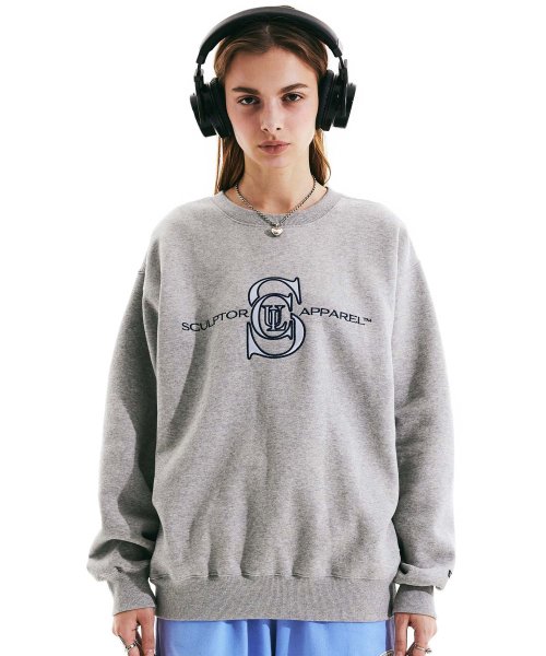 MUSINSA | SCULPTOR Satin Applique Sweatshirt Melange Gray