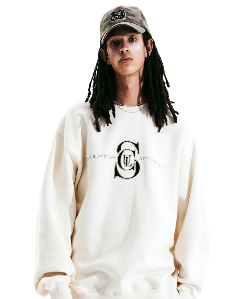 MUSINSA | SCULPTOR Satin Applique Sweatshirt Ivory