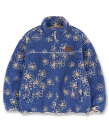 Doodle Flower Sherpa Jacket [BLUE/EGGSHELL]