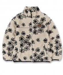 Doodle Flower Sherpa Jacket [IVORY/BLACK]
