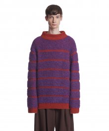 Boucle Stripe Knit Sweater_Purple