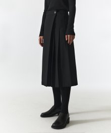 WOOL PLEATS WRAP SKIRTS WOMEN JA [BLACK]