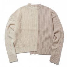 COLOR-TEXURE MIXED IVORY&BEIGE SWEATER