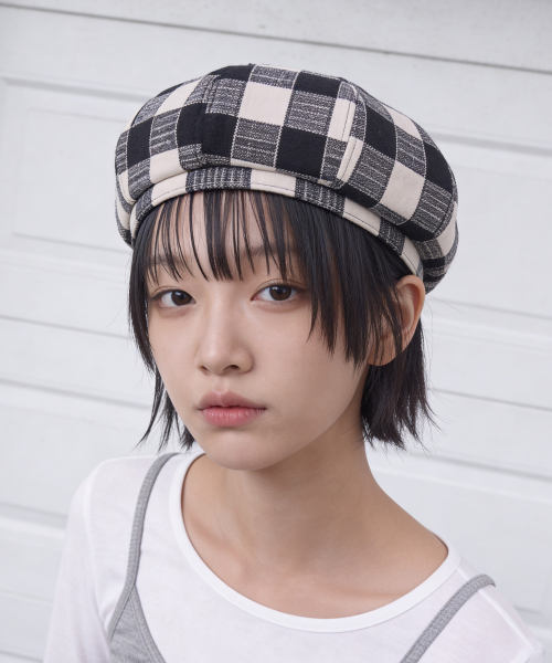 체크 패턴 가을 빈티지 데일리 여성 빵모자 BREAD BERET / SHADE CHECK / MILK NAVY
