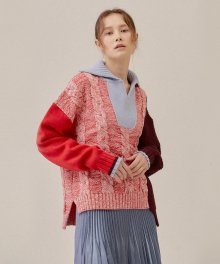 COLOR COMBINATION CABLE WOOL-BLENDED KNIT TOP_RED (EETZ4NTR06W)