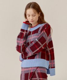 CHECKED SIDE VENT WOOL-BLENDED KNIT TOP_BURGUNDY (EETZ4NTR04W)