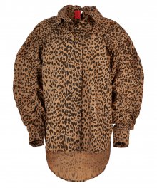 LEOPARD PUFF-SLEEVE RUCHED-DETAIL OVERSIZED BLOUSE (KYTZ7BLR08W)