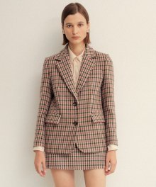 PINK GINGHAM CHECK SINGLE FIT WOOL JACKET