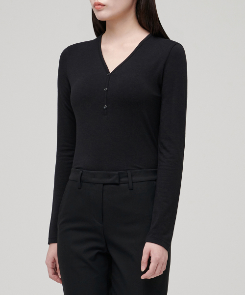 Женская футболка с длинным рукавом и широким воротником, Tencel [Black]