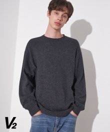 OVERFIT WOOL ROUND NECK KNITWEAR_CHARCOAL
