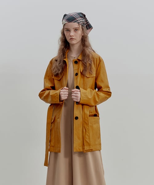 Кожаная куртка с ремнем_Yellow
