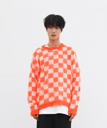 REGULAR ROUNDNECK KNIT CHECKERED (ORANGE)