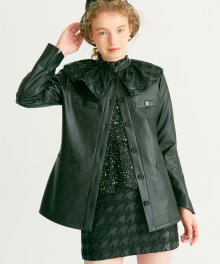 Ruffle Point Leather Jacket_ Black