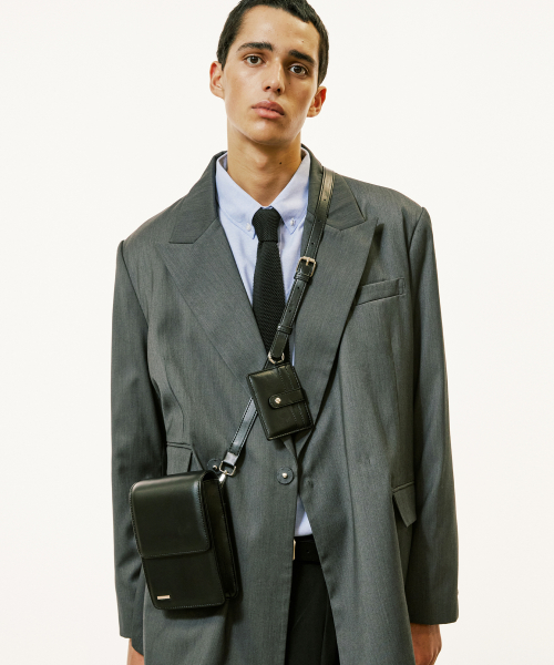 에스에스와이(ssy) [M size]미니멀바 스퀘어 레더 백 & 멀티카드월렛 블랙