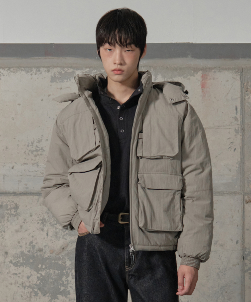 세컨모놀로그(secondmonolgue) 유틸리티 후드 숏 패딩 점퍼 [BEIGE]_SEJP010BEIGE
