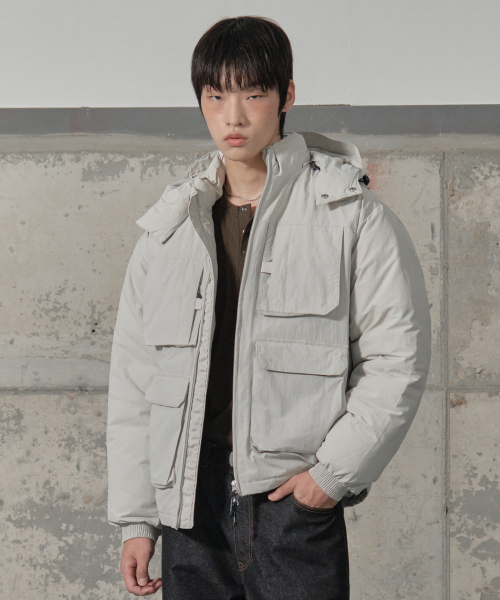 세컨모놀로그(secondmonolgue) 유틸리티 후드 숏 패딩 점퍼 [LGRAY]_SEJP010LGRAY