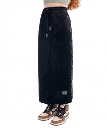 Western Velour Long Skirt [BLACK]