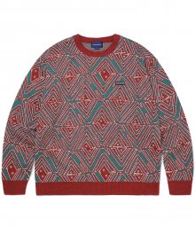 African Jacquard Sweater Red