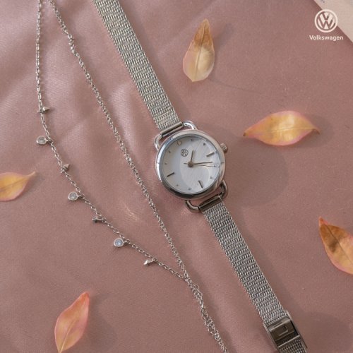 폭스바겐 와치 스와로브스키 스톤 사용+메쉬밴드 여성 메탈시계 VW-Whitestone-SV