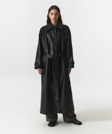 VEGAN LEATHER COAT WOMEN JA [BLACK]