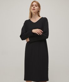 Ribbed V-neck Dress - Black