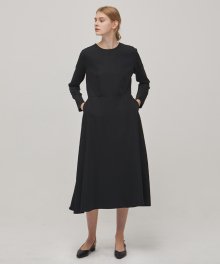 Long Sleeve Flare Dress - Black