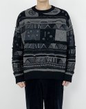 패턴 믹스 오버핏 니트 스웨터 (블랙그레이)