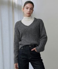 Off V Loose Sweater_Charcoal