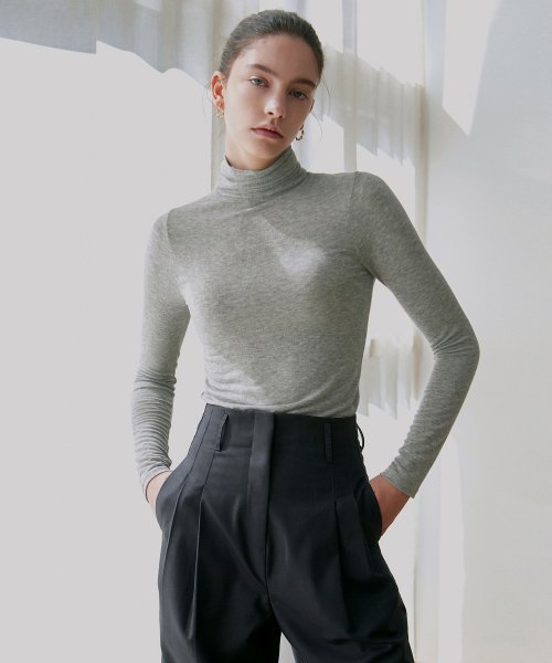 MUSINSA NICK NICOLE Soft Turtleneck Slim Top Gray