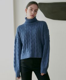 Twist Turtle Crop Sweater_Deep Blue