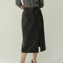 Belted Slit Leather Skirt