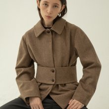 Wide Belted Wool Jacket-Brown