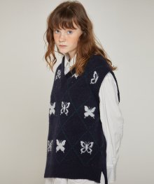 DT BUTTERFLY KNIT VEST(NAVY)