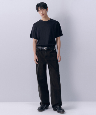 MUSINSA STANDARD ムシンサスタンダード ワイドデニムパンツ [ウォッシュドブラック] 画像 1