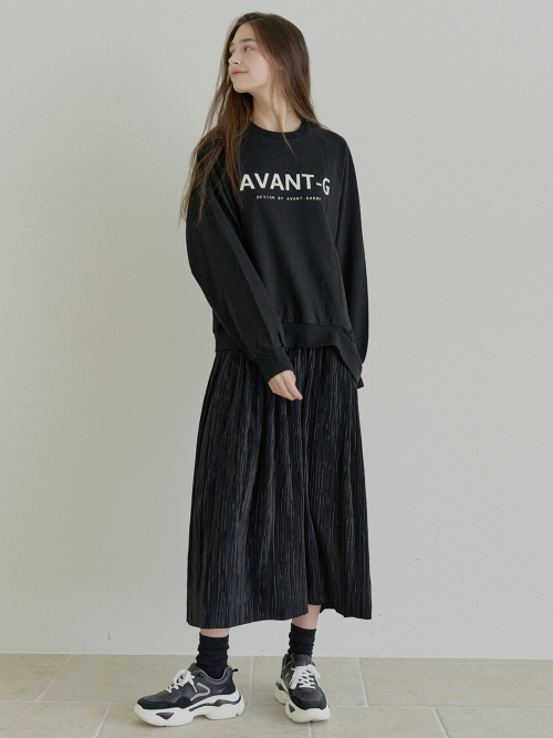 Logo MTM Pleated Mix Dress - BLACK