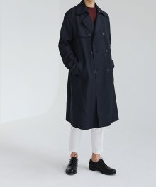 Wool notched trench coat (Navy)