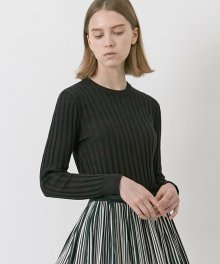 CASHMERE RIBBED KNIT PULLOVER - BLACK