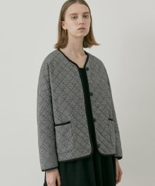 HOUND-TOOTH CHECK QUILTED JACKET - BLACK