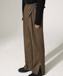 BROWN wide zipper detail wool pants(MB102)