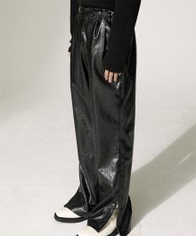 BLACK wide zipper detail leather pants(MB101)