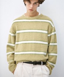 MELONWHITE blushed mohair stripe knit (MT102)