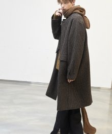 DARKBROWN check wool 3D detail balmacancoat(MJ103)