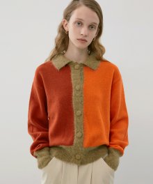 R ANGORA CONTRAST KNIT CARDIGAN_ORANGE